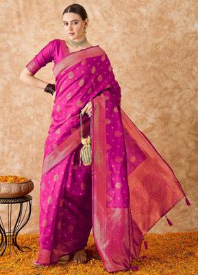 pink banarasi art silk saree with elegant weaving work  1