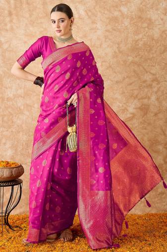 pink banarasi art silk saree with elegant weaving work 