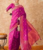 pink banarasi art silk saree with elegant weaving work 