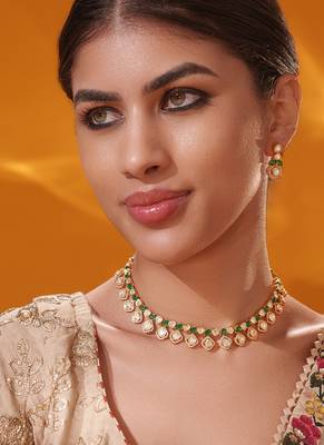 Gold plated green stone kundan necklace set 2