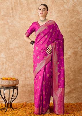 pink banarasi art silk saree with elegant weaving work  2