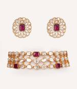Gold plated red stone kundan necklace set