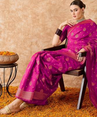 pink banarasi art silk saree with elegant weaving work  4
