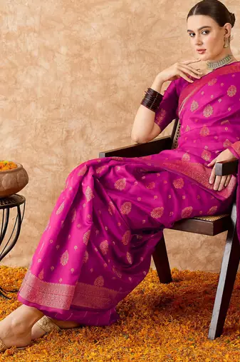 pink banarasi art silk saree with elegant weaving work 