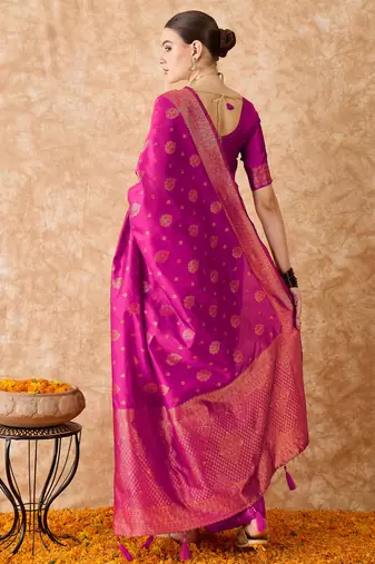 pink banarasi art silk saree with elegant weaving work 