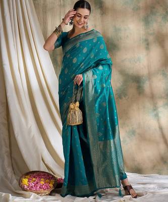sky blue banarasi art silk saree with exquisite weaving work  1