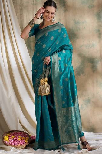 sky blue banarasi art silk saree with exquisite weaving work 