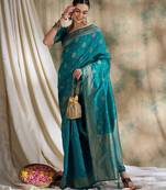 sky blue banarasi art silk saree with exquisite weaving work 