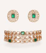 Gold plated green stone kundan necklace set
