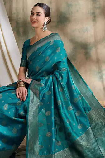 sky blue banarasi art silk saree with exquisite weaving work 