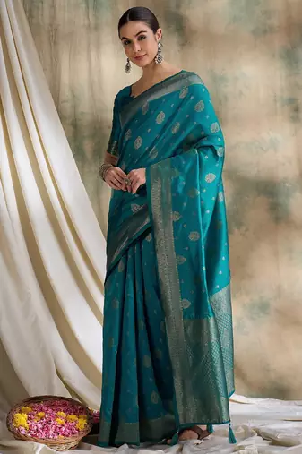 sky blue banarasi art silk saree with exquisite weaving work 