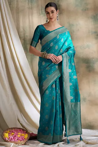 sky blue banarasi art silk saree with exquisite weaving work 