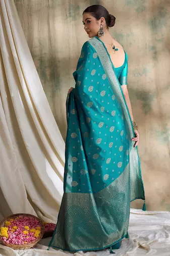 sky blue banarasi art silk saree with exquisite weaving work 