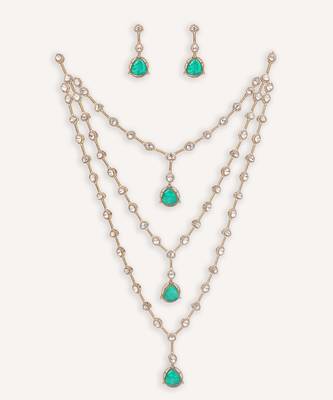 Gold plated green stone kundan necklace set 1