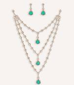 Gold plated green stone kundan necklace set