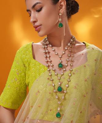 Gold plated green stone kundan necklace set 2