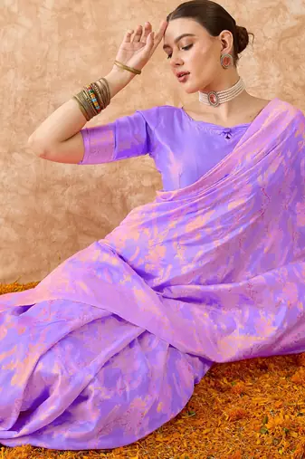 lavender banarasi art silk saree for women with fine weaving 