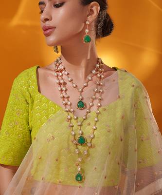 Gold plated green stone kundan necklace set 4
