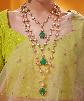 Gold plated green stone kundan necklace set 5