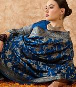 petrol blue banarasi art silk saree with unique weaving craft 