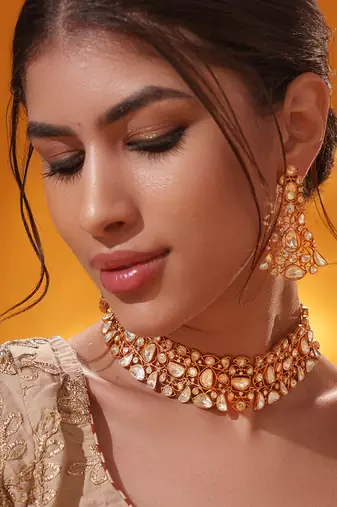 Gold plated kundan necklace set