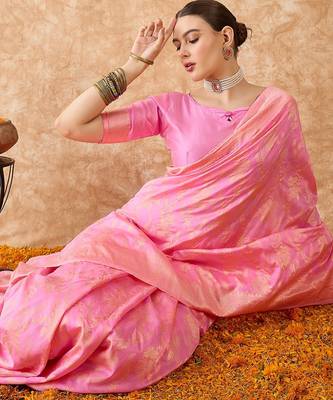 baby pink banarasi art silk saree with delicate weaving details  1