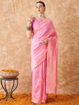 baby pink banarasi art silk saree with delicate weaving details  4