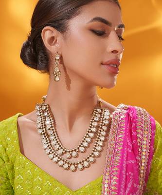 Gold plated kundan necklace set 2