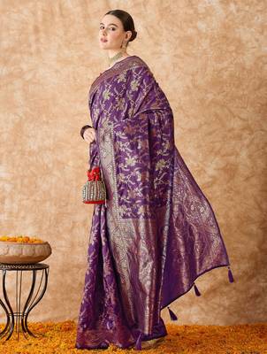 purple banarasi art silk saree with gorgeous weaving work  1