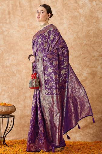 purple banarasi art silk saree with gorgeous weaving work 