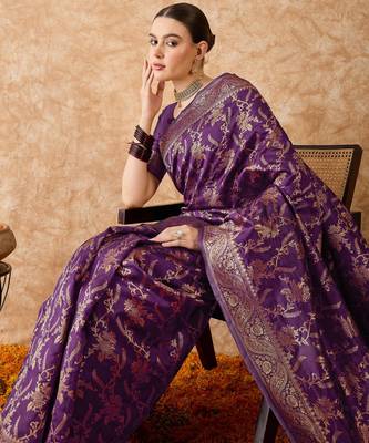 purple banarasi art silk saree with gorgeous weaving work  2