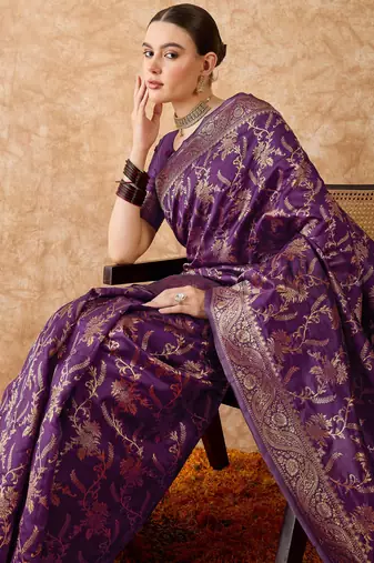 purple banarasi art silk saree with gorgeous weaving work 