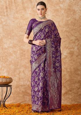 purple banarasi art silk saree with gorgeous weaving work  3