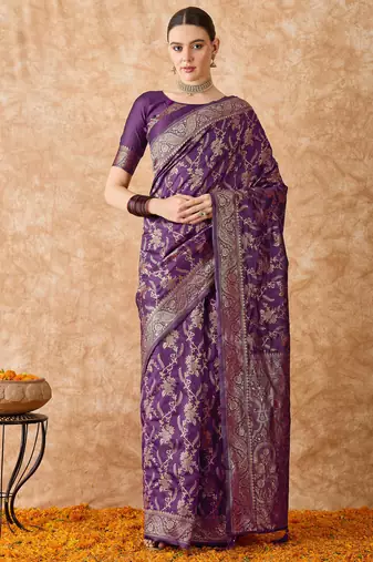 purple banarasi art silk saree with gorgeous weaving work 