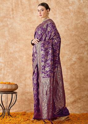purple banarasi art silk saree with gorgeous weaving work  4