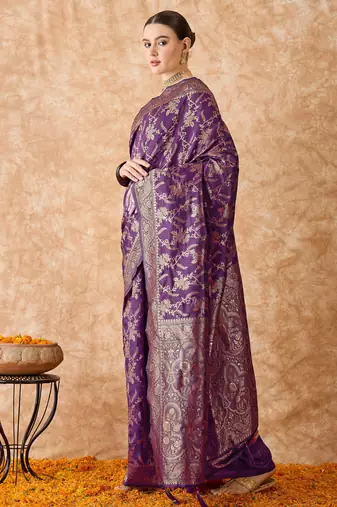 purple banarasi art silk saree with gorgeous weaving work 