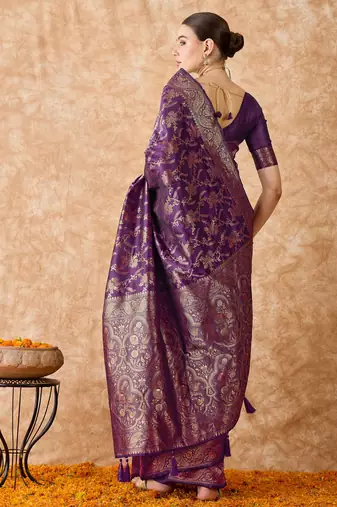 purple banarasi art silk saree with gorgeous weaving work 