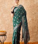 women's green banarasi art silk saree with artistic weaving 