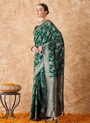 women's green banarasi art silk saree with artistic weaving  4