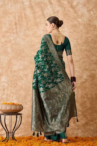 women's green banarasi art silk saree with artistic weaving 