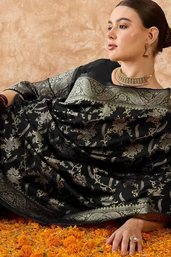 classic black banarasi art silk saree with stunning weaving 