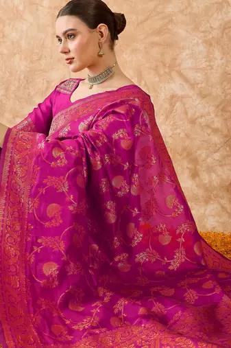 pink banarasi art silk saree with rich weaving patterns 