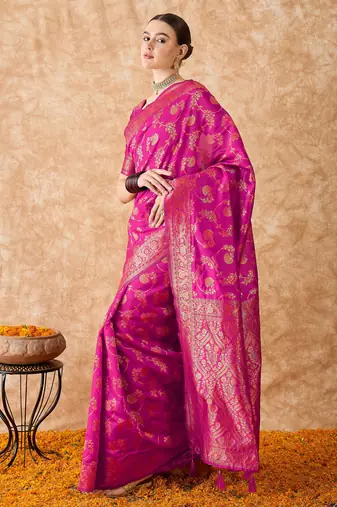 pink banarasi art silk saree with rich weaving patterns 