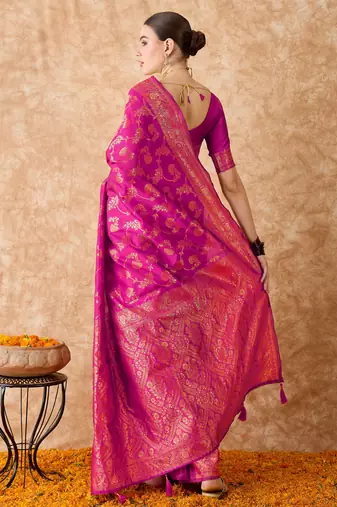 pink banarasi art silk saree with rich weaving patterns 