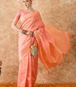 peach banarasi art silk saree for women with graceful weaving 