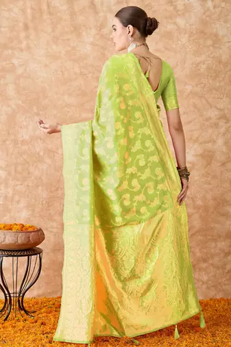 pista green banarasi art silk saree with exclusive weaving work 