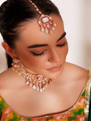 Gold plated red stone kundan necklace set 4