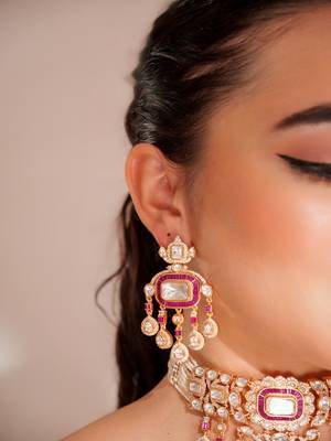 Gold plated red stone kundan necklace set 5