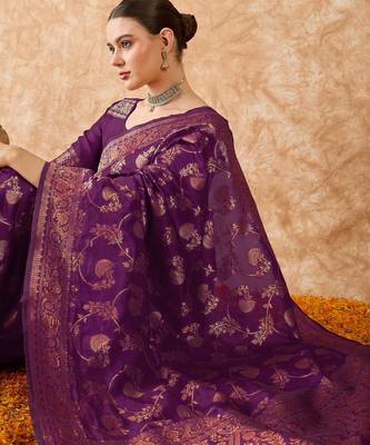 wine banarasi art silk saree with bold weaving work  1