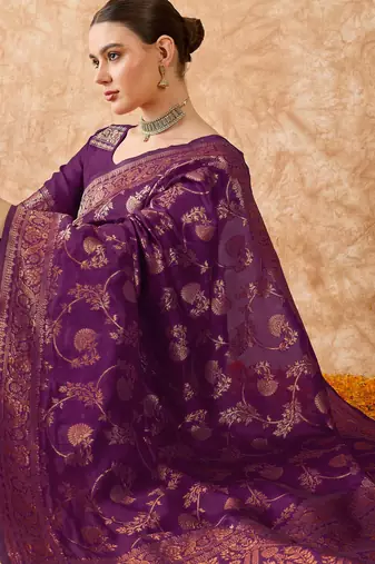 wine banarasi art silk saree with bold weaving work 